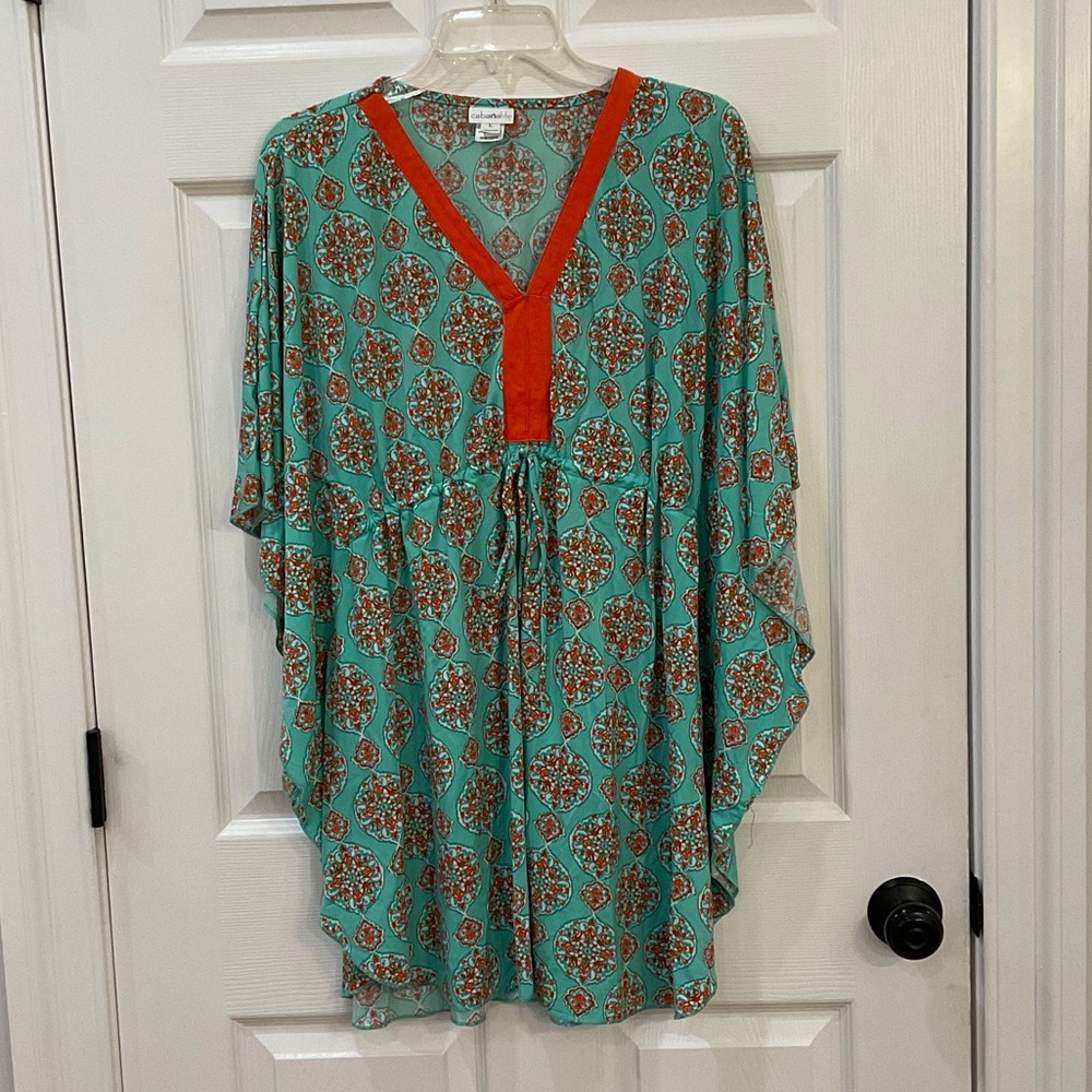 Cabana Life Teal and Coral Print Cover-Up